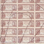 97. Acrylic on paper (Hong Kong money) on board, 24 x 24 inches, signed Barbara Sullivan 1988 on back (detail)